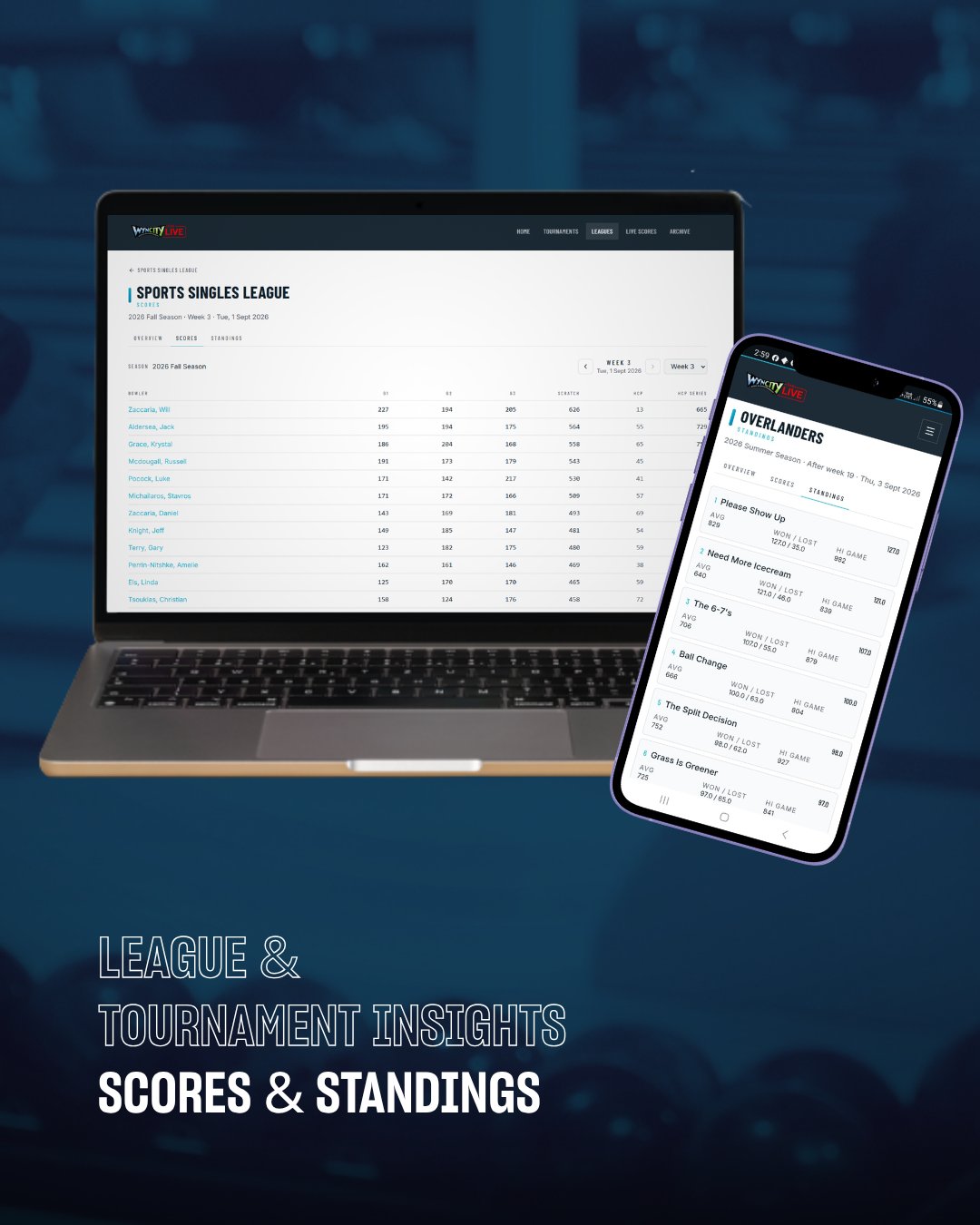 Wyncity Live scores and standings screen