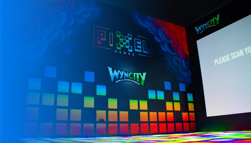 Pixel Games room at Wyncity Bowl & Entertainment with colourful LED floor
