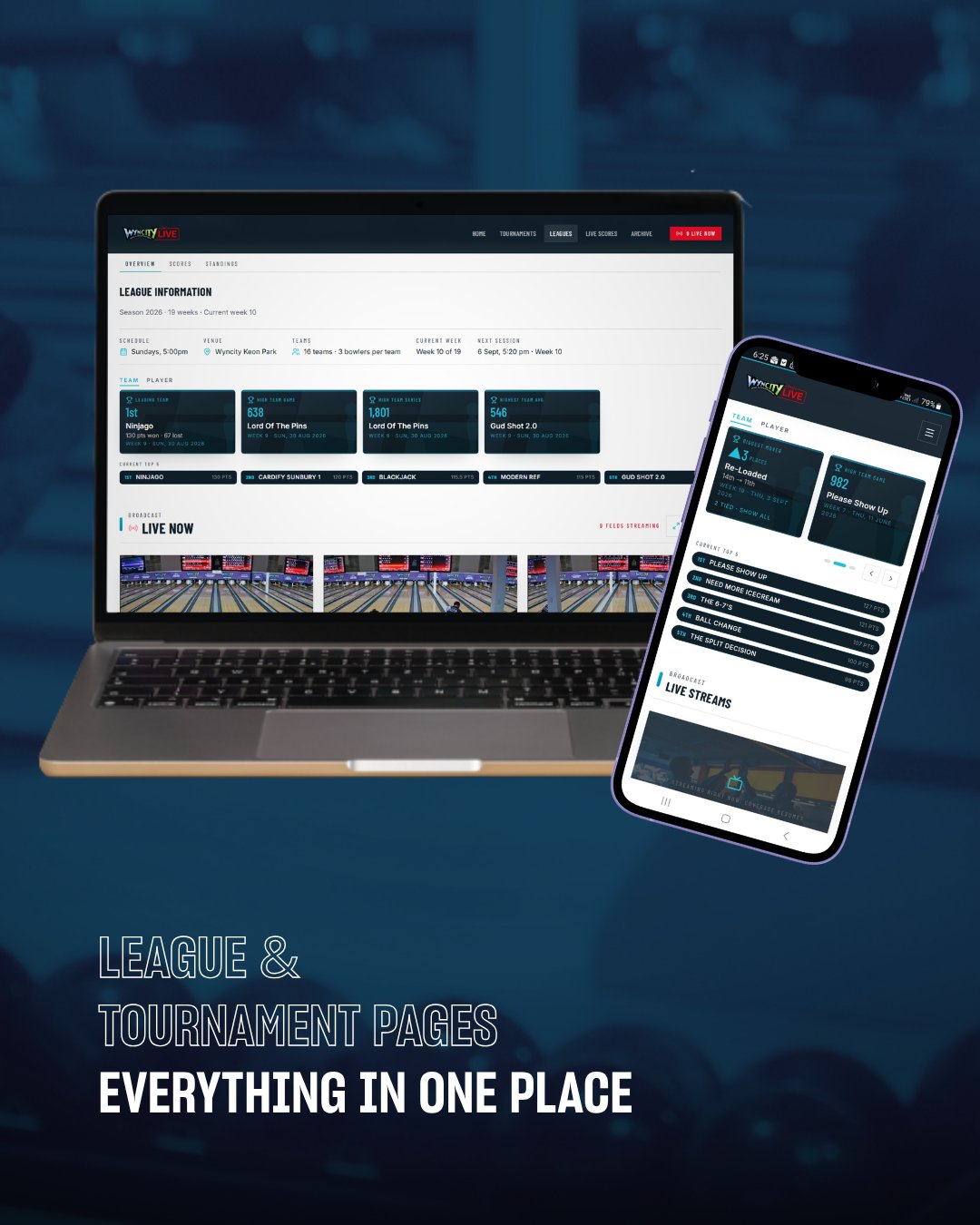 Wyncity Live league and tournament pages
