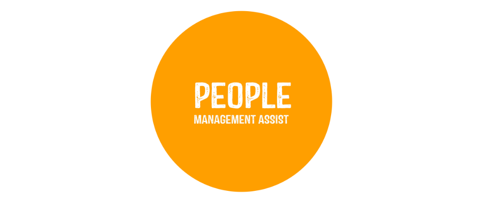 Logo for People Management Assist: an orange circle badge on a black background.