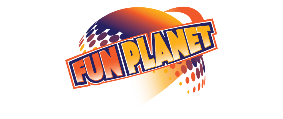 Fun Planet logo with bold orange and purple 'FUN PLANET' text over a curved orange arc and dotted background motif.