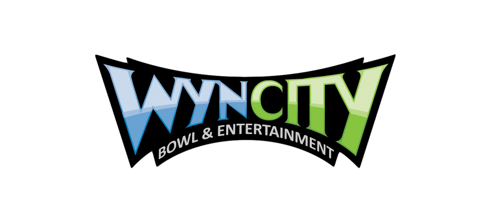WYN CITY logo with blue-to-green gradient text and 'BOWL & ENTERTAINMENT' on a black background